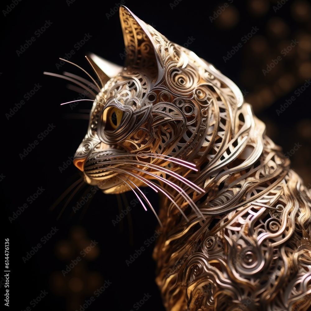 Obraz premium An intricately detailed Cat sculpture in shiny silver tar