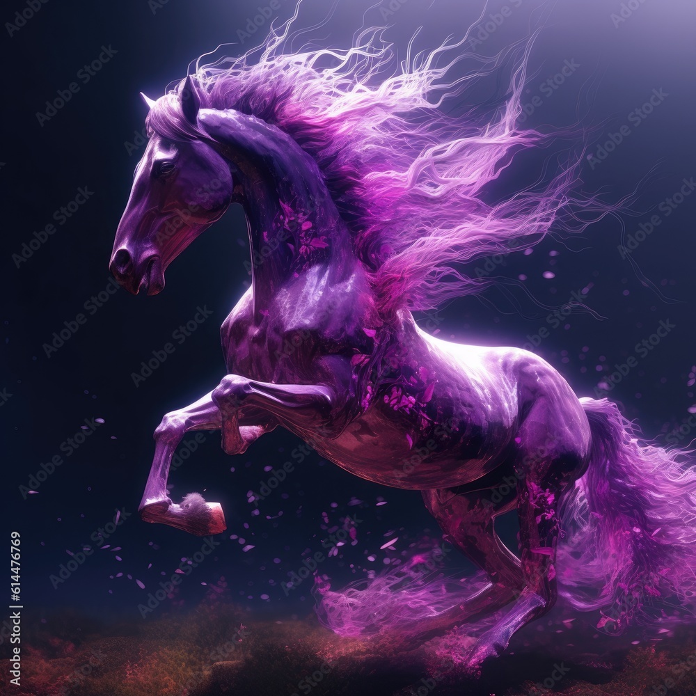 Naklejka premium Fantasy horse with violet flower