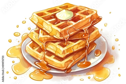 Waffles illustration. Food illustration. Generative AI 