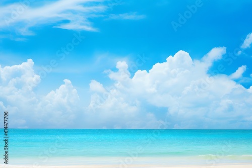 Beach and beautiful tropical sea. summer vacation. blue sky and clouds. ocean. generative ai © Sodapeaw