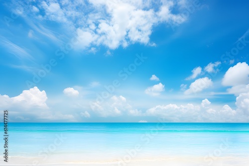Beach and beautiful tropical sea. summer vacation. blue sky and clouds. ocean. generative ai © Sodapeaw