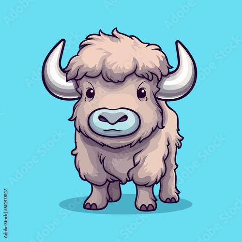 Buffalo. Cute little cartoon kawaii anime character. domestic Pet. wild  Animal. Flat vector illustration clipart for children