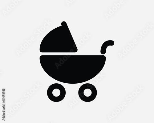 Stroller Icon. Pushchair Pram Push Chair Toddler Baby Infant Newborn Carriage Black White Sign Symbol Illustration Artwork Graphic Clipart EPS Vector