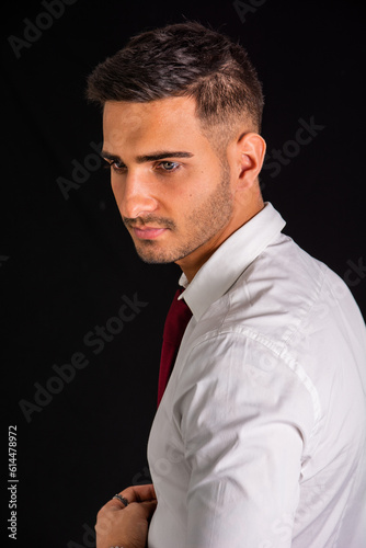 Handsome elegant young man's profile with suit shirt