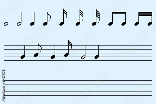 Musical note symbols and duration lengths of notes. Music math question. Musical note.