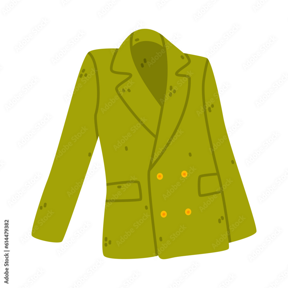 Green Jacket with Long Sleeve and Button as Warm Autumn Clothes Vector Illustration Green Jacket with Long Sleeve and Button as Warm Autumn Clothes Vector Illustration