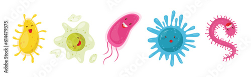 Cute Toothy Germs and Bacteria or Microbes Vector Set