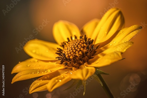 a closeup of a flower on yellow sky in the background, ai generated, Generative AI