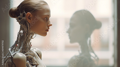 a robot or a woman half a r...