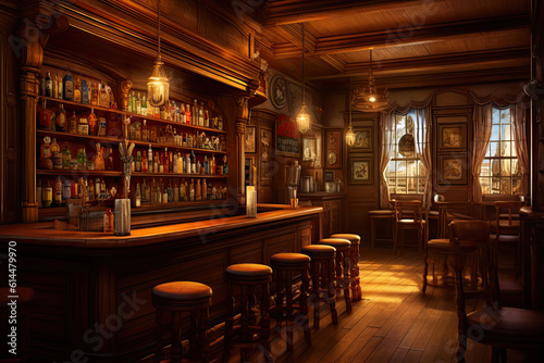 Vintage Pub Decor: A Classic British Bar Interior. Generative AI