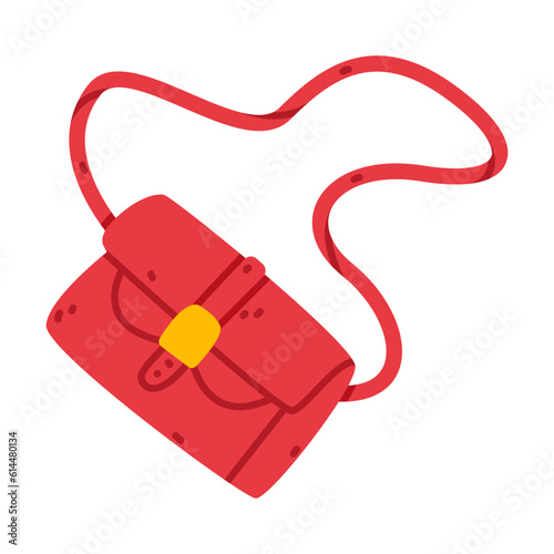 Red Woman Handbag with Shoulder Strap Vector Illustration