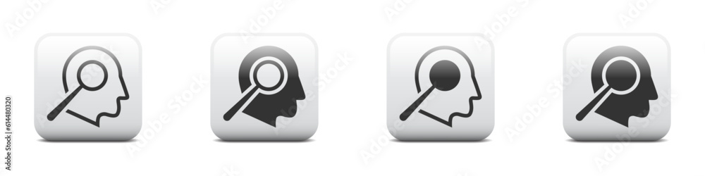 Head with magnifying glass icon. Brain search concept. Vector illustration.