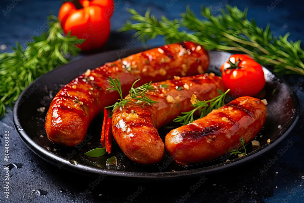 Mouthwatering Sausages with Herbs and Spices. Generative AI