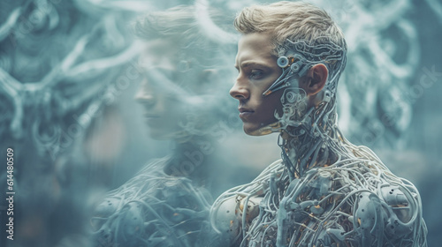 a robot or a man half a rob...
