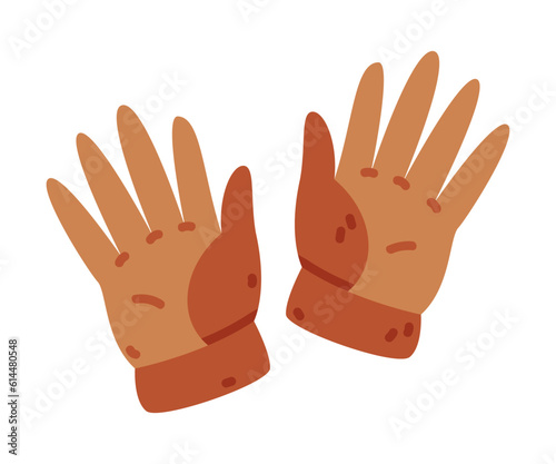 Pair of Brown Gloves as Warm Autumn Clothes Vector Illustration