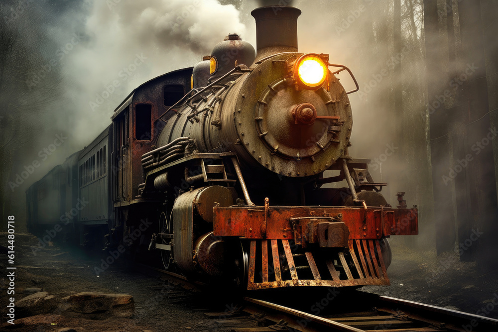 Naklejka premium Iconic Old-fashioned Steam Train. Generative AI