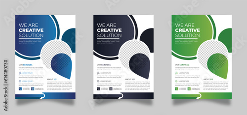 Blue, orange, red, and yellow colors are used in the design of a corporate business flyer template. marketing, a business plan, advertising, publicity, and a cover page. fresh flyer set for digital ma