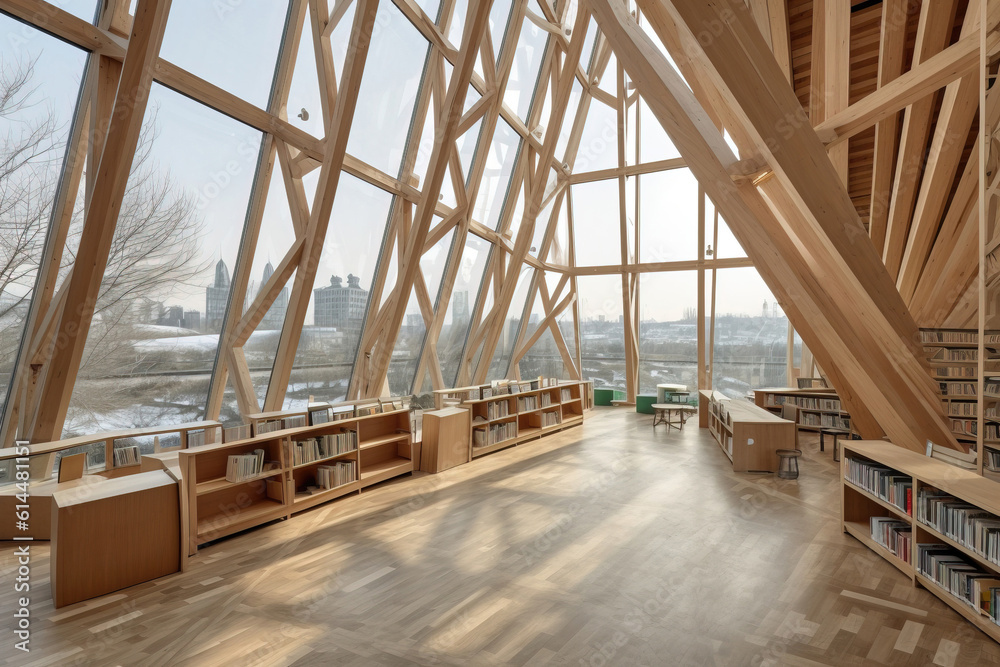 Wooden structures. Modern architecture . generative AI