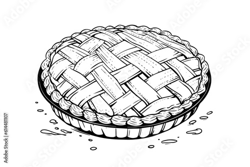 Apple pie hand drawn engraving style vector illustration