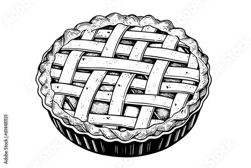 Apple pie hand drawn engraving style vector illustration