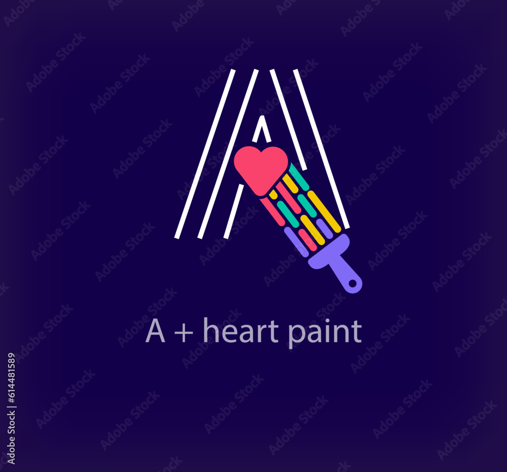 Creative letter A heart paint logo. Unique color transitions. Unique linear letter a coloring letter A logo template. vector Creative letter A heart paint logo. Unique color transitions. Unique linear letter a coloring letter A logo template. vector