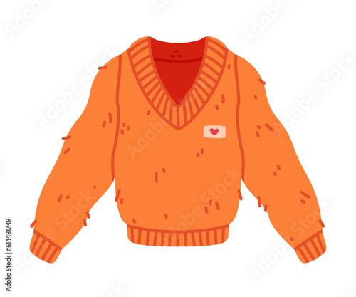 Orange Sweater or Pullover with Long Sleeves as Warm Autumn Clothes Vector Illustration
