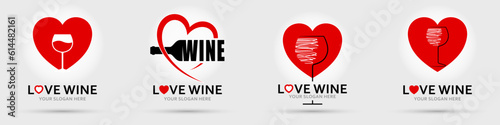 Wine logo. Bottle, glass Set. Labels and logotype elements for wine, restaurant, bar, winery, wine house. Vector illustration