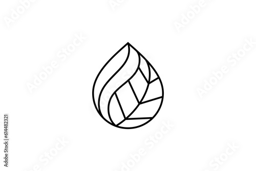 water drop line art style logo natural leaf combination