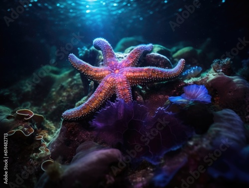 Glowing Starfish in Underwater Cave © Elias