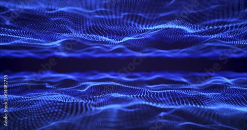 Abstract digital particle wave and light abstract background. Depth of field effect, blur effect, loop possible.
