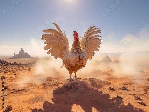 Leghorn Chicken on Cactus in Sahara