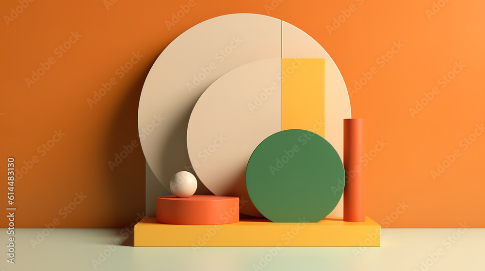 Abstract cream background with geometric shape podium for product with shadow on wall. Generative Ai Abstract cream background with geometric shape podium for product with shadow on wall. Generative Ai