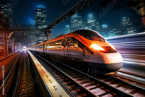Fotografie, Obraz High speed rail shuttles on urban railways at night