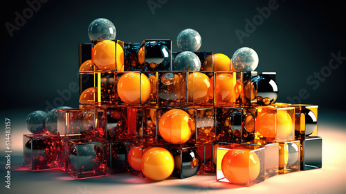 abstract cubes and spheres, Bright color. Generative Ai photo