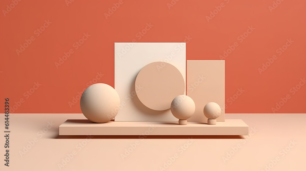 Fototapeta premium Geometric shapes podium for product display. Monochrome platform. Generative Ai