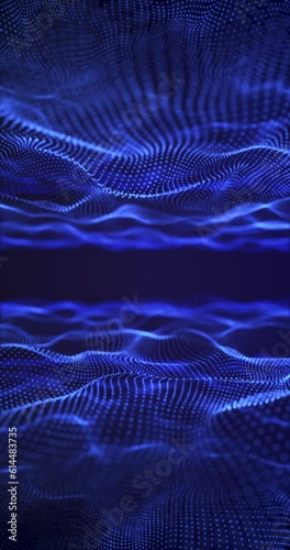 Abstract digital particle wave and light abstract background. Depth of field effect, blur effect, loop possible. vertical video.