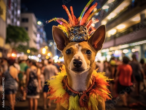 Bongo-playing Portuguese Podengo in Rio Carnival photo