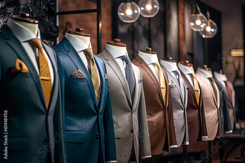 Fotografie, Obraz Business men's suit store indoor. AI technology generated image