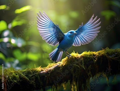 Amazons Blue Tanager in Mid-Air photo