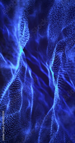 Abstract digital particle wave and light abstract background. Depth of field effect, blur effect, loop possible. vertical video.
