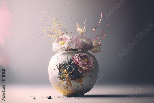 Ornamental vase in fog