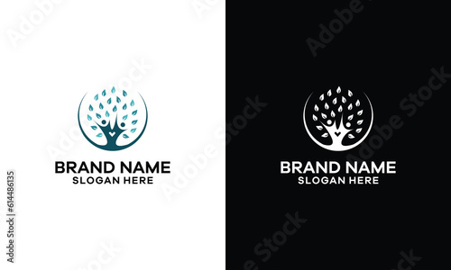 Two people Tree with love togetherness Logo design