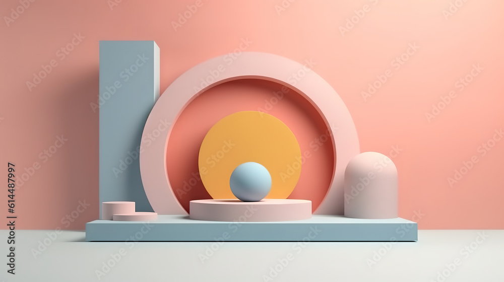 3d Scene rendering of geometric shape abstract background with pastel color podium . Generative Ai