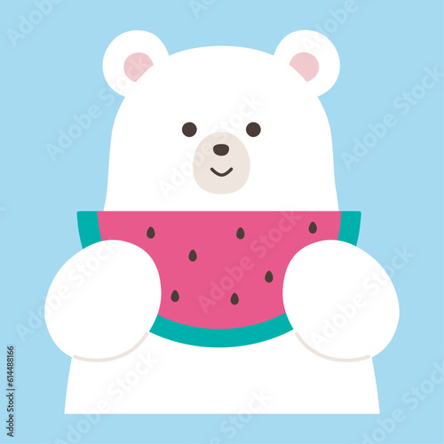 夏のスイカとかわいいシロクマのイラスト