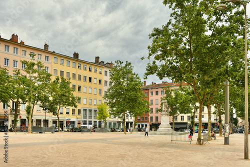 Famous Croix Rousse place at the top of the croix rousse hill in Lyon in summer.