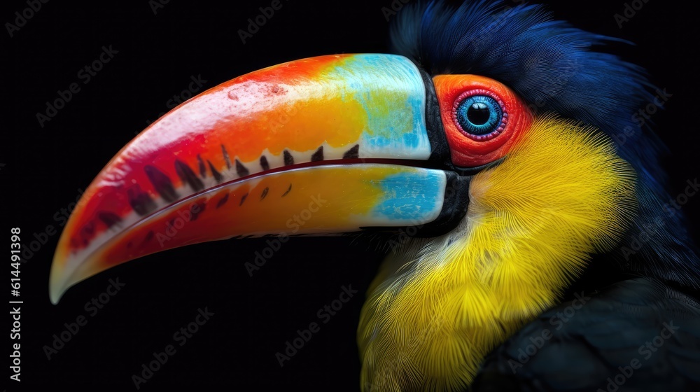 Brightly colored toucan, its vibrant beak and feathers contrasting against the monochrome backdrop. Brightly colored toucan, its vibrant beak and feathers contrasting against the monochrome backdrop.
