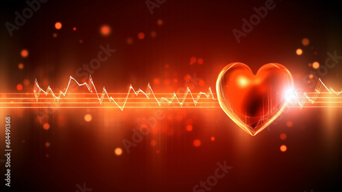  heartbeat line on abstract design on red background, heart pulse line , generative ai