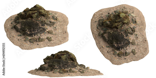 3d illustration of rocks on gravel shelf isolated on transparent background
