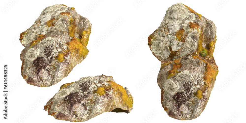 3d illustration of single rocks isolated on transparent background