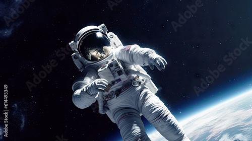 Astronaut floating on the space with universe galaxy stars background, to the moon, explore the universe, science astronomy concept, cosmic fiction, with Generative Ai.